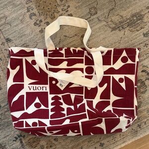 Vuori Burgundy and Cream Graphic Tote